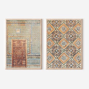 Seville Wall Art Set of 2 - Spanish Tile & Moorish Door Prints, Mediterranean Decor, Rustic Terracotta, Warm Spanish Decor for Boho Interior