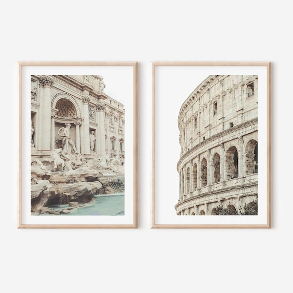 Colosseum och Fontana di Trevi i Rom, väggkonstset med italiensk arkitektur, europeisk resefotografi, italiensk heminredning