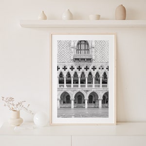 Venice Italy print, Venice wall art, Doges Palace Gothic architecture, black and white photo, Italy travel poster, Italy photography image 2