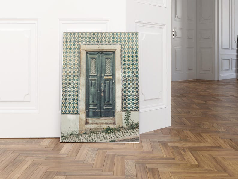 Portugal Art Print, Lisbon Wall Art, Vintage Green Portuguese Door Photo, Azulejo Tile Architecture Poster, Rustic European Home Decor image 12