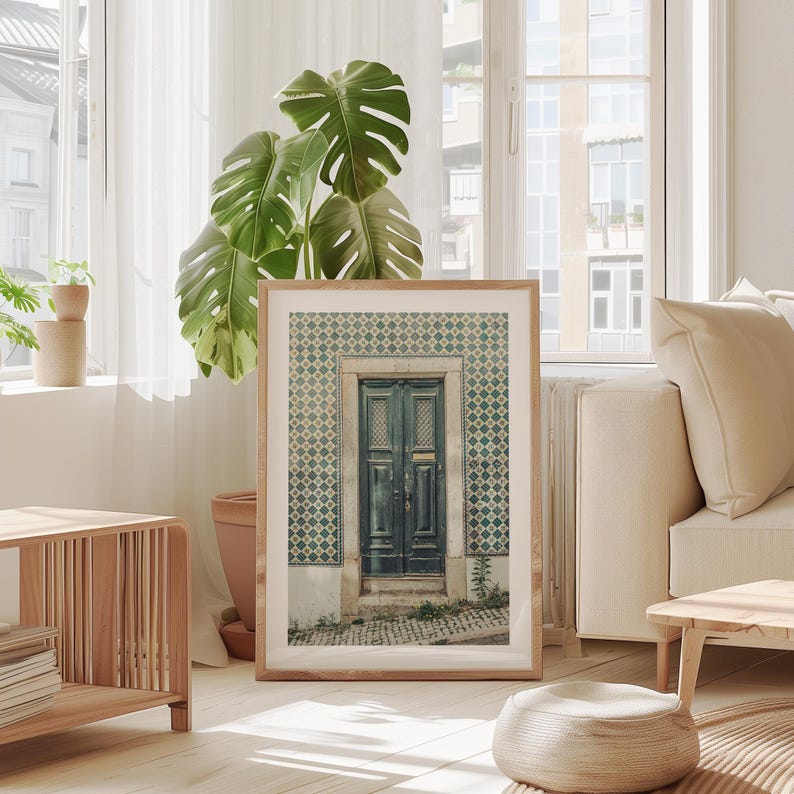 Portugal Art Print, Lisbon Wall Art, Vintage Green Portuguese Door Photo, Azulejo Tile Architecture Poster, Rustic European Home Decor image 5