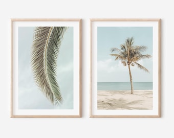 Palmen-Print-Set - Boho Küstenfotografie, minimalistische neutrale Strandwandkunst, Beachy Decor