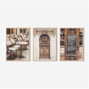 Paris Wall Art Set of 3 Printable – Rustic French Cafe Prints, Neutral Beige Kitchen Art, Coffee Shop Poster Set, Vintage Paris Photography