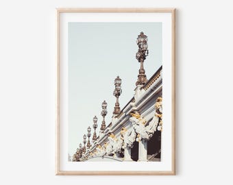Paris Wall Art Print, Pont Alexandre III Bridge, Seine River Photography, Parisian Architecture, French Travel Decor Poster
