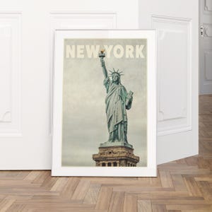 Retro New York Print - Statue of Liberty Poster, Vintage USA Travel Photography, New York Wall Art Print,  Landmark Decor,  Vintage NYC Art
