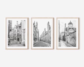 University of Cambridge wall art, Cambridge University gallery wall set, English architecture prints, black and white matching photo set