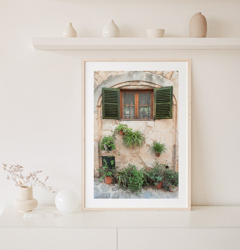 Mallorca print, Spain photo, Green shutters print, Rustic farmhouse wall art, neutral wall art, Spanish architecture, Mediterranean decor image 3