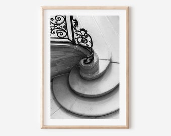 Paris photography, black and white staircase wall art, Classic French Rodin museum print, geometric wall art, Parisian apartment decor