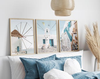 Mykonos Greek Coastal Print Set, Greece Photography - Greek Island Landscape Wall Art (Digital Download)