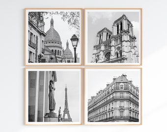 Paris wall art set of four prints, Black and white Paris photography, Parisian architecture, Paris gallery wall set, Parisian style decor