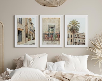 Mediterranean Wall Art Set of 3 – Italy & Spain Travel Photography Prints, Neutral Coastal Gallery Wall Decor