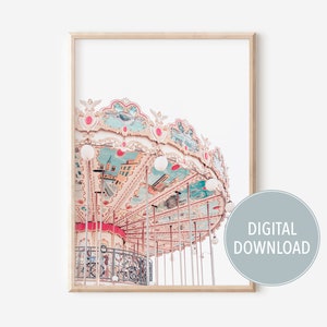 Paris carousel poster, Paris pink merry go round print, Paris printable wall art, Parisian art, Paris bedroom, carousel nursery decor
