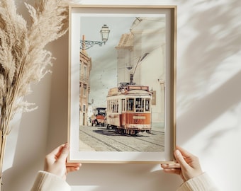Lisbon Tram Print, Vintage Photography, Boho Neutral Aesthetic, Portugal Travel Wall Art