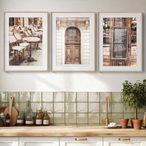 Pariser Café Wandkunst 3er-Set, Neutrale Fotografiedrucke, Vintage französisches Bistrodekor, Pariser Drucke, Küche Wohnzimmer Wandkunst