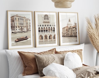 Neutral Venice Print Set of 3, Beige Italian Architecture Decor, Modern Minimalist Gallery Wall Set, Italy City Prints, Venice Canal