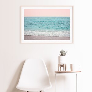 Pastel beach poster, ocean waves print, blush pink sunset photography, ocean print, coastal wall art, ocean photography, beach poster image 4