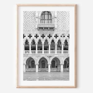 Venice Italy print, Venice wall art, Doges Palace Gothic architecture, black and white photo, Italy travel poster, Italy photography image 1