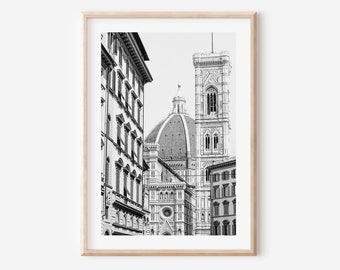 Florence Italy city print, Florence black and white wall art, Florence Tuscany travel poster, Florence Cathedral Renaissance architecture