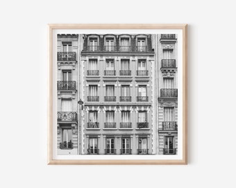 Paris print, apartment building print, Black and white Paris photography, Parisian architecture print, Paris travel poster, Parisian decor