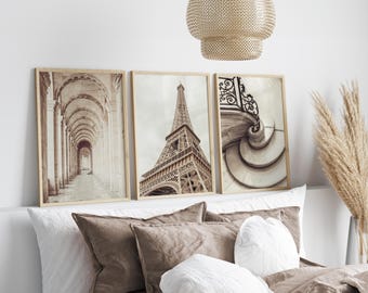 Paris Photography Print Set - Parisian Architecture Prints - Eiffel Tower, Louvre, Rodin Staircase