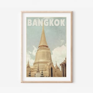 Bangkok Travel Poster: Vintage Thailand Temple Art Print