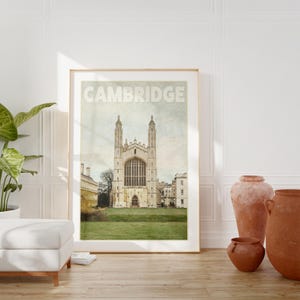 Cambridge-reisposter: vintage King&#39;s College Chapel-kunstafdruk