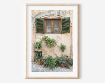 Mallorca print, Spain photo, Green shutters print, Rustic farmhouse wall art, neutral wall art, Spanish architecture, Mediterranean decor