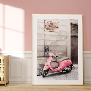 Pink retro vespa scooter print, Italy vespa wall art, Sicilian pink scooter, Vespa Italian summer art print, Italy street photography