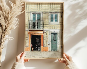 Lisbon Wall Art Print - Portugal Fruit Market Poster, Mediterranean Summer Wall Art, Lisbon Travel Poster, European Door Architecture Photo