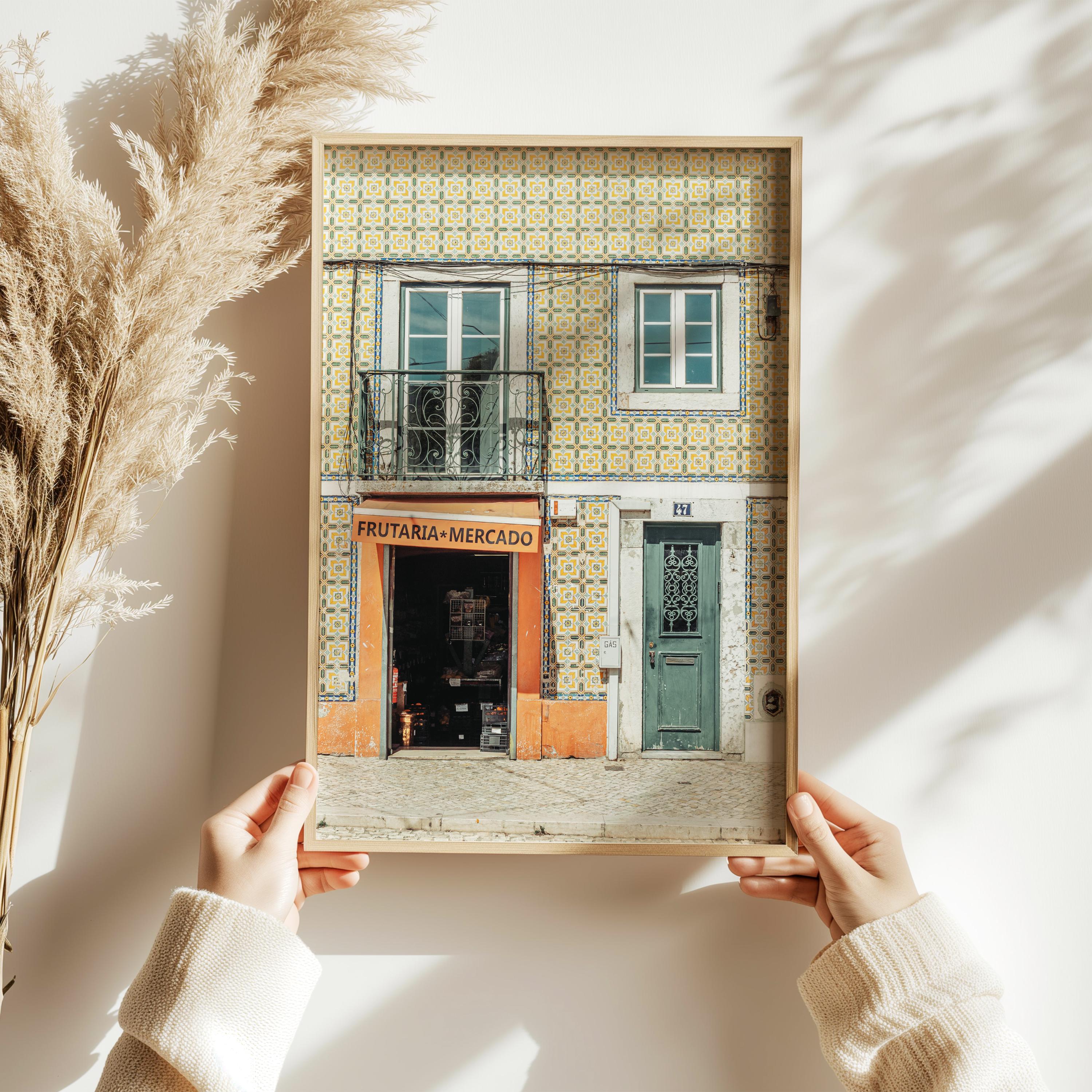 Lisbon Wall Art Print - Portugal Fruit Market Poster, Mediterranean Summer Wall Art, Lisbon Travel Poster, European Door Architecture Photo