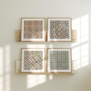 Spanish Tile Wall Art Set of 4, Seville Mosaic Prints, Andalusian Blue Green Terracotta, Mediterranean Photography, Boho Decor, Gallery Set