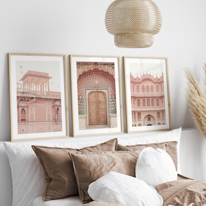 Pink Jaipur Prints - 3er Set Indische Architektur Wandkunst | Boho Neutral Reise Fotografie | Zartrosa Wohnkultur, Schlafzimmerwandkunst