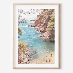 Arte mural costero de la Costa Brava, impresión de España, vista al mar español, fotografía de natación en el mar Mediterráneo, fotografía de playa, impresión de la costa de España
