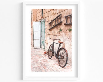 Italy rustic wall art, travel photography print, Italian village scene, Italy travel poster, bicycle print, Italy travel gift