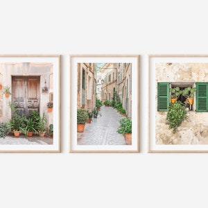 Mallorca Wand Kunst 3er Set - Rustikale Spanische Tür & Fenster Drucke, Erdige Grün Boho Dekor, Mediterrane Reise Fotografie, Spanien Kunst