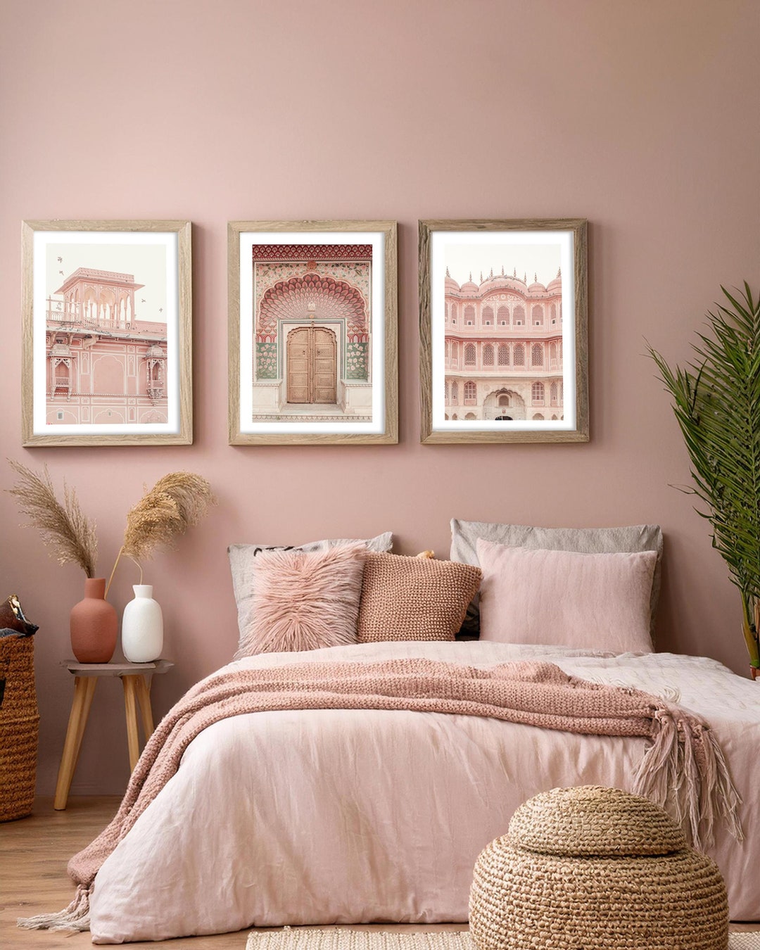 Set of 3 Pink Jaipur Prints, Boho Indian Wall Art, Jaipur Palace ...