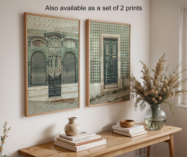 Portugal Art Print, Lisbon Wall Art, Vintage Green Portuguese Door Photo, Azulejo Tile Architecture Poster, Rustic European Home Decor image 9