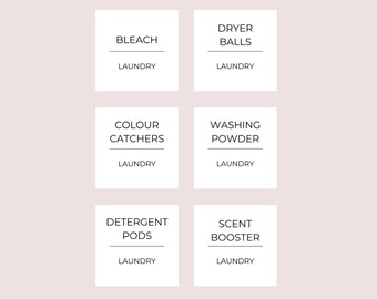 Laundry Labels, Printable, Editable Laundry Organisation Labels, A4 print Minimalist collection. Washing pods, Glass Jar Storage Labels