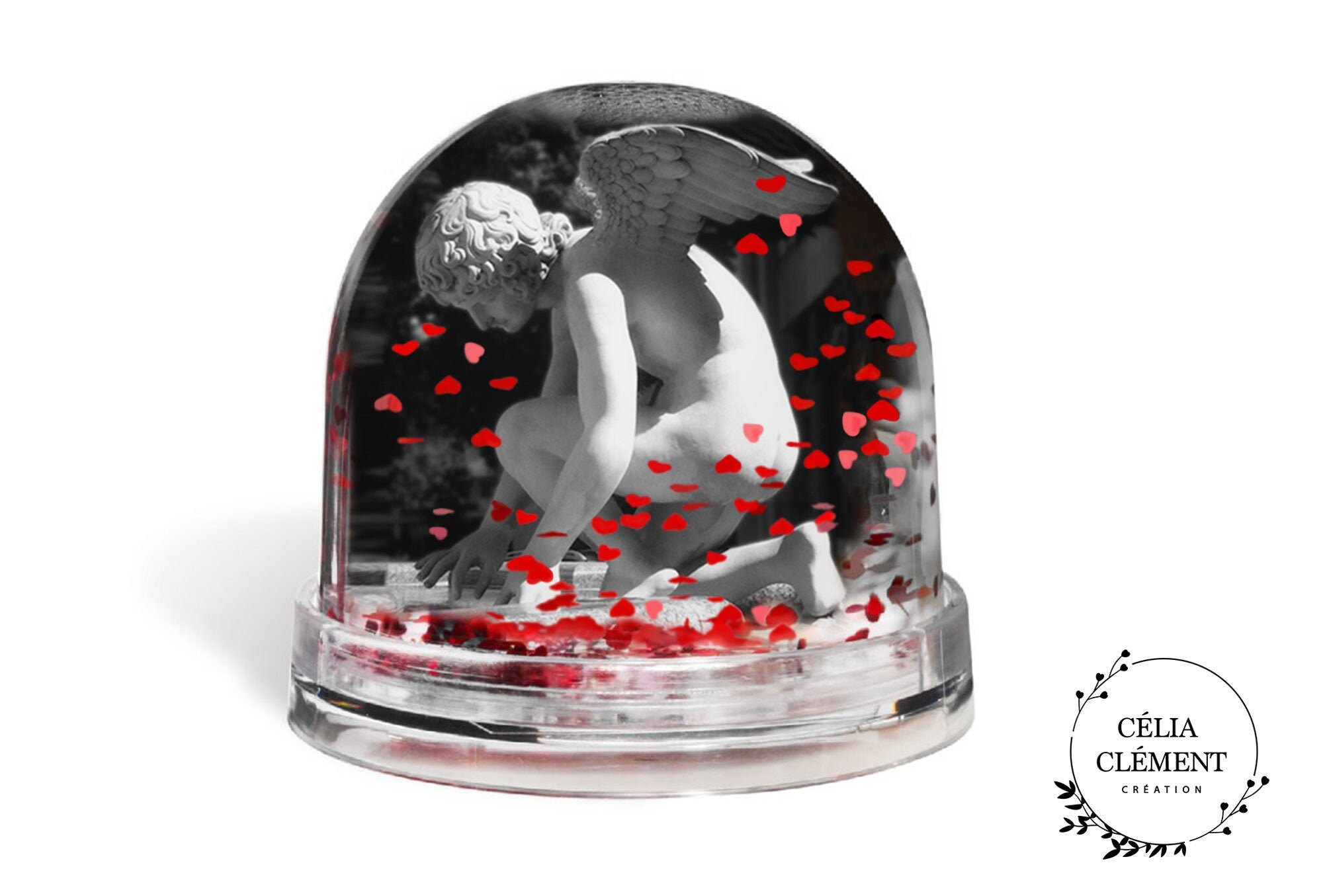 Boule à Neige Coeurs avec Photo Ange