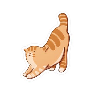 Stretching Cat Sticker- Waterproof vinyl decal kawaii cute orange tabby cat decal laptop water bottle
