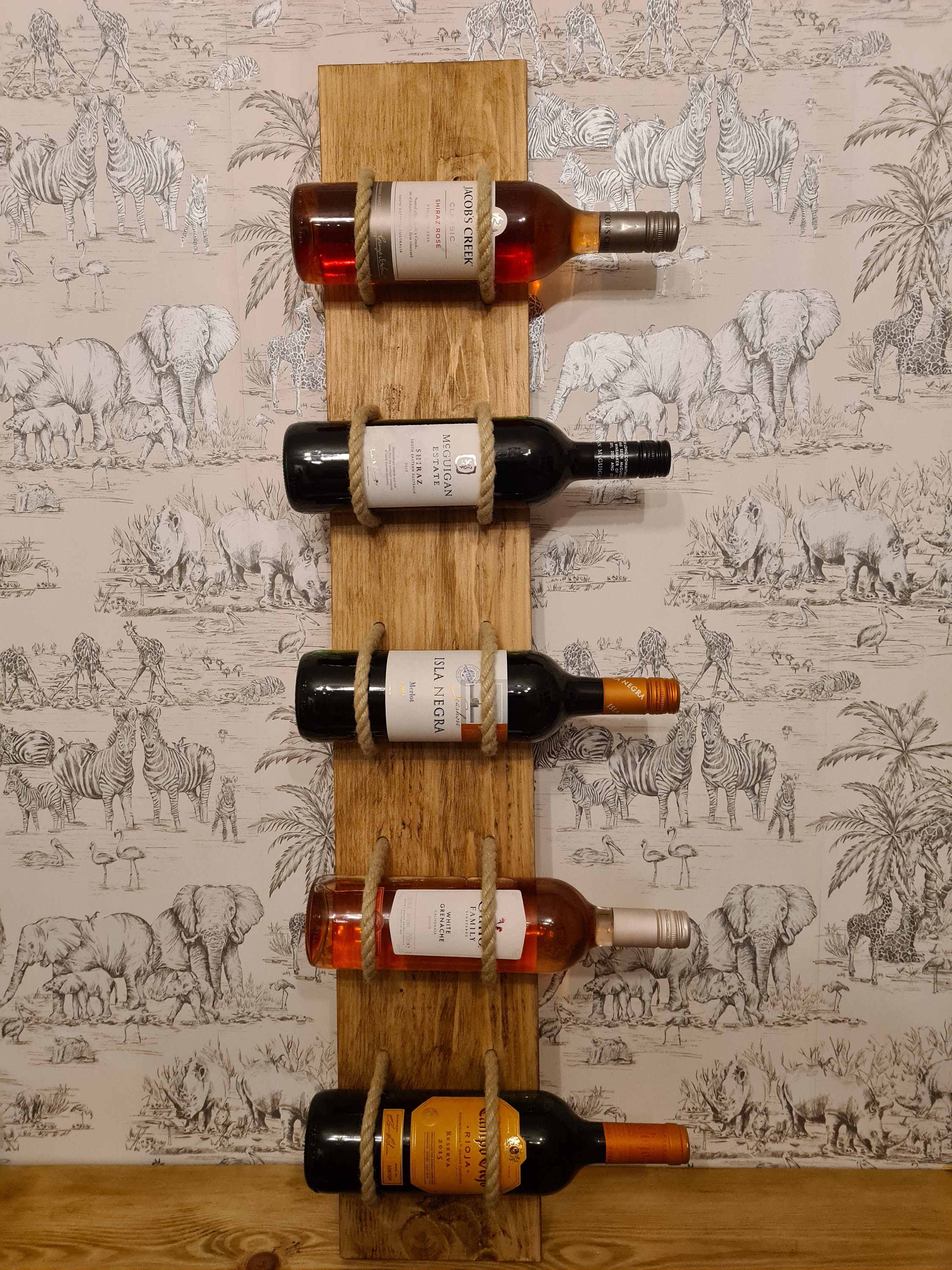Rustic Wood And Rope Wine Rack. Wall Mounted. Display. Wooden. Etsy