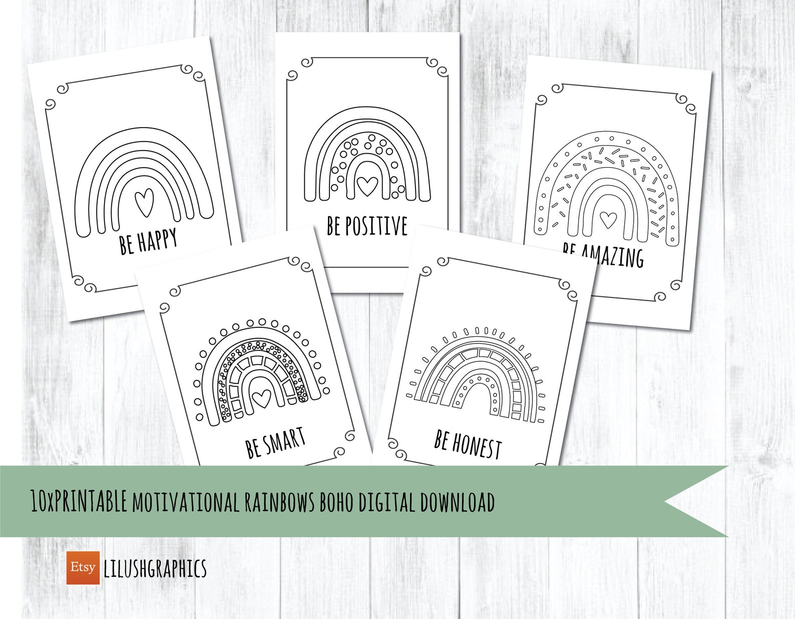 10 PRINTABLE Boho Rainbow Colouring Page Digital Download Kids | Etsy