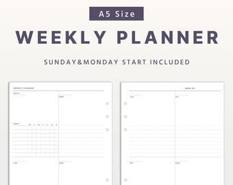 Weekly planner A5 Size Printable, Weekly Template, Weekly Planner Insert, Weekly Organizer For Minimalist