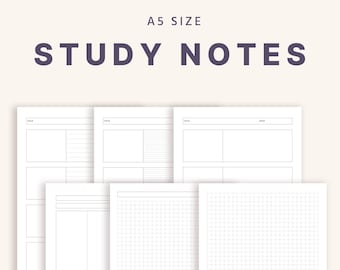 A5 Printable Study Note, Study Planner, Graph Paper, Cornell Note Template PDF, Grid Paper, Lecture Notes, Note Taking Paper