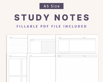 A5 Editable Note Taking Template, Student, Study Note, Lecture Fillable Note Template, Simple Note For Minimalist, Writing Paper Blank Notes
