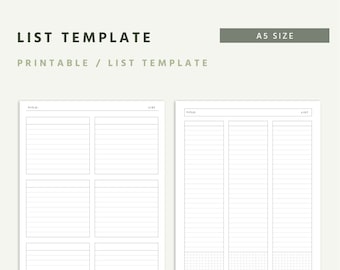 A5 To Do List Planner, List Tracker, Grocery, Shopping List, List Making Page, Bucket List Printable, To Do List Template