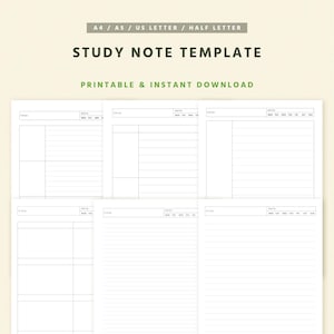 Plantilla imprimible de notas de estudio: A4, A5, Carta (PDF)