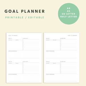 A5 Goal Planner, Goal Setting, Goal Tracker, Goals Template, Goal Printable PDF, Goals Board, Action Plan, Goal Planning Worksheet