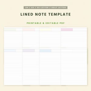 Modèle de papier à lettres ligné imprimable, note de cours d'étude pour étudiant, PDF modifiable