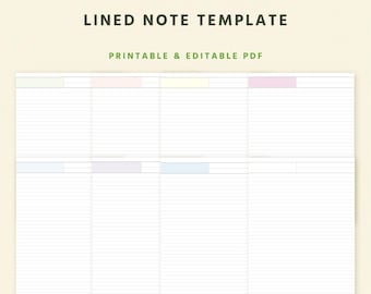 Druckbare linierte Notizpapiervorlage, Notiz für Schüler der Lernklasse, bearbeitbare PDF-Datei